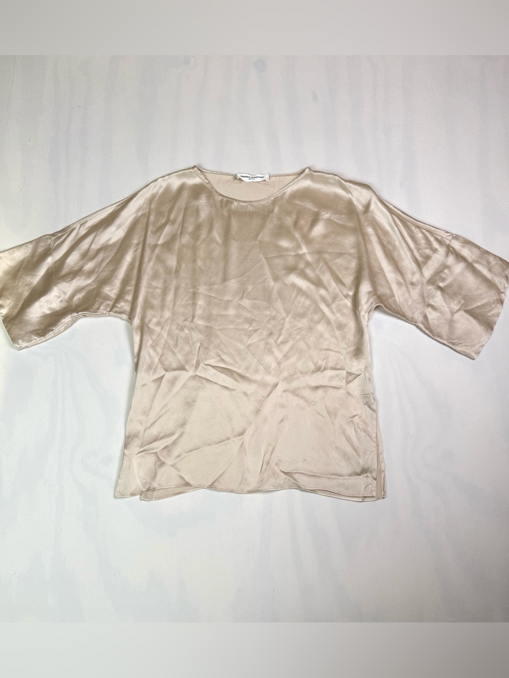 Amanda Uprichard 100% Silk Blouse Medium Champagne Ivory Dolman Sleeve Tunic